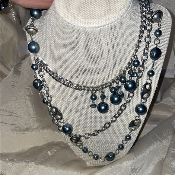 Sophisticated Blue and Silver Multi-Strand Necklace - Picture 1 of 2